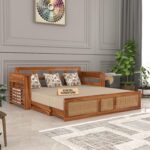 Kunjal Furniture Solid Sheesham Wood Sofa Cum Bed with - Natural | Modern