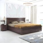 Kunjal Furniture Solid Sheesham Wood Bed with - Flyding Kuber | Walnut | King