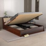 Kunjal Furniture Solid Sheesham Wood Bed with - Flyding | Walnut | King Size