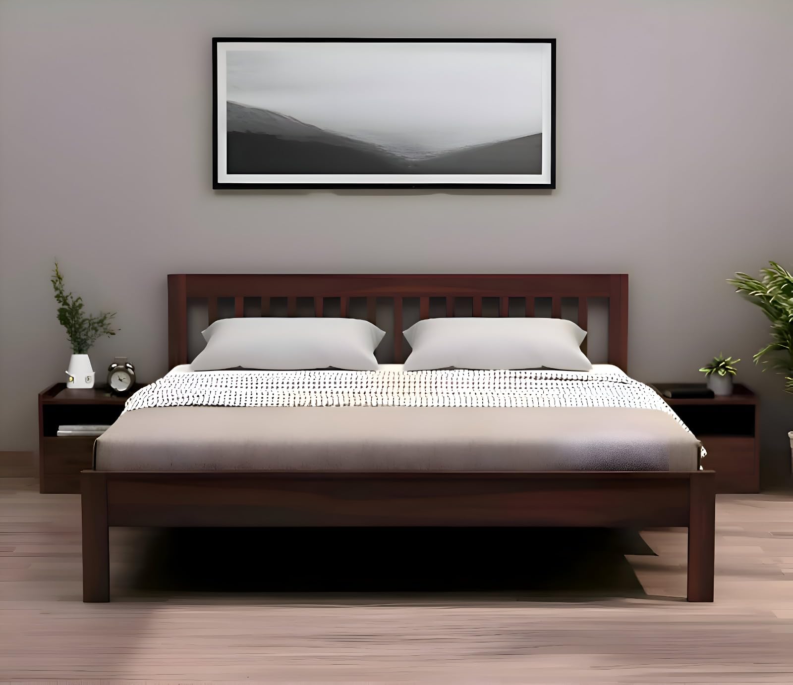 61xxfglIQLL-1.jpg Kunjal Furniture Solid Sheesham Wood Bed with Headboard - Roam | Walnut | King - Image 1