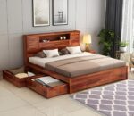 Kunjal Furniture Solid Sheesham Wood Bed - Flyding 4-Drawer | Natural | Queen
