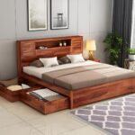 Kunjal Furniture Solid Sheesham Wood Bed - Flyding 4-Drawer | Natural | Queen