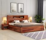 Kunjal Furniture Solid Sheesham Wood Bed - Flyding 4-Drawer | Natural | Queen - Image 3