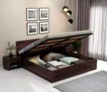 Kunjal Furniture Hydraulic Wooden Bed with - Walnut Finish | Walnut | King