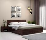 Kunjal Furniture Hydraulic Wooden Bed with - Walnut Finish | Walnut | King - Image 2
