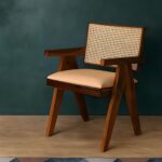 Kunjal Furniture Solid Wood Cane Arm Chair - Brown & | Beige | 55D x 50W x 76H