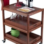 Kunjal Furniture Solid Wood 3-Tier Serving Trolley Cart with Wheels - Mahogany - Image 4