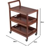 Kunjal Furniture Solid Wood 3-Tier Serving Trolley Cart with Wheels - Mahogany - Image 5
