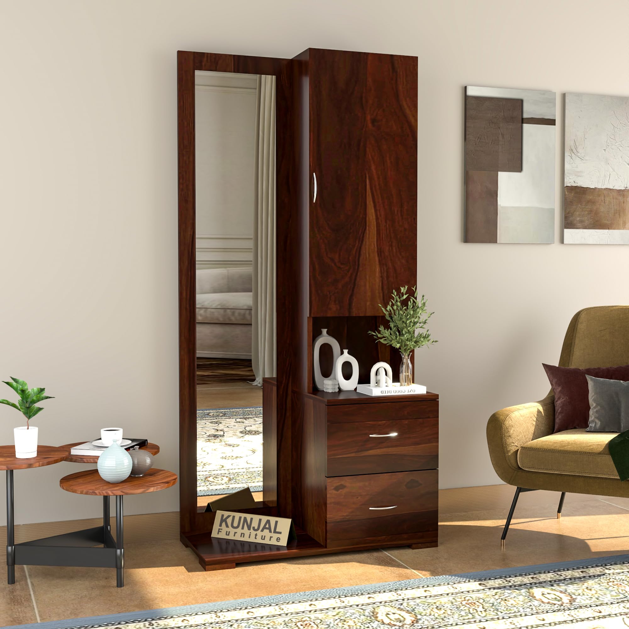 81Z8ULcIPEL-1.jpg Kunjal Furniture Solid Sheesham Wood Dressing Table with - Walnut | American - Image 1