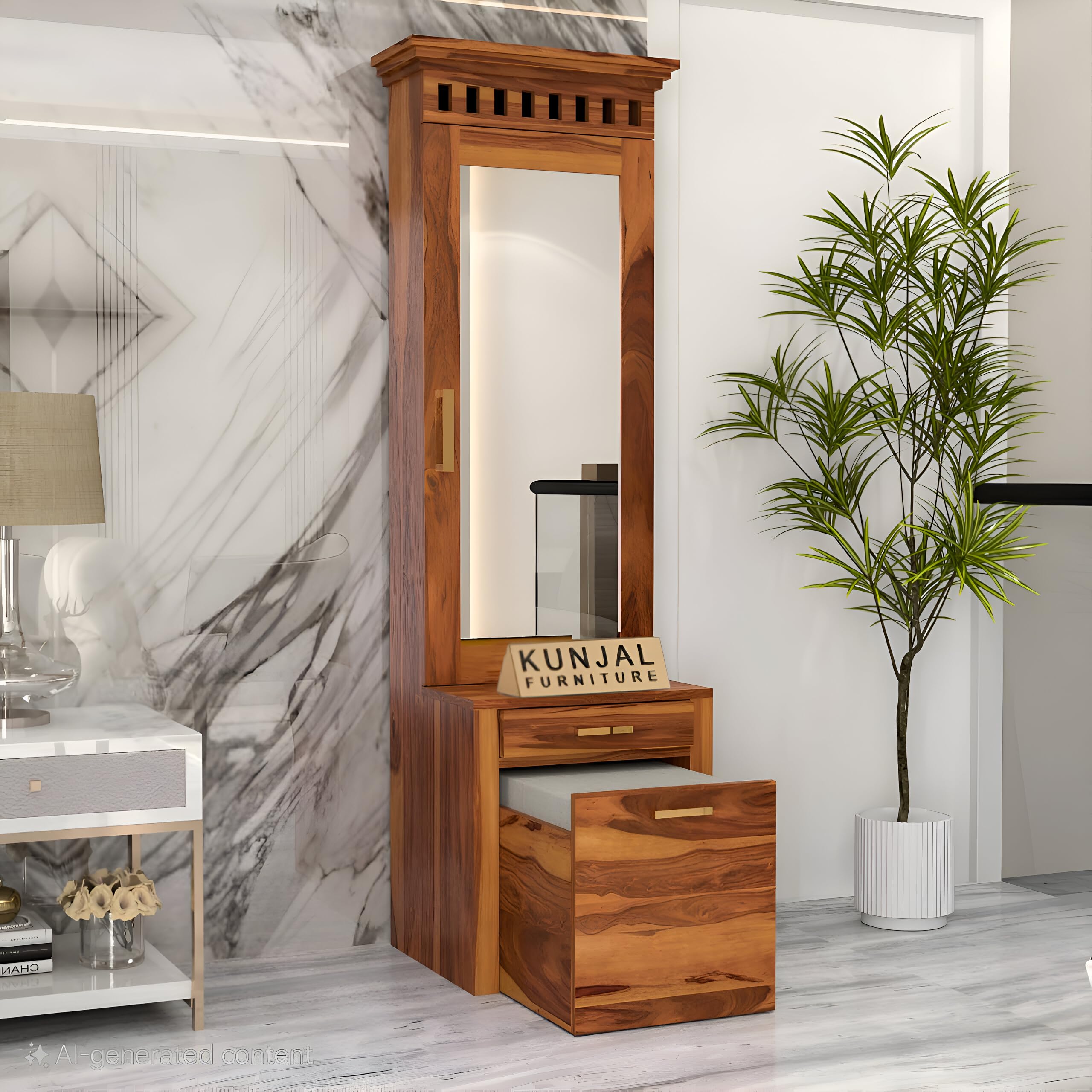 81xXwS-dZoL-1.jpg Kunjal Furniture Solid Sheesham Wood Dressing Table with - Kuber | Natural - Image 1