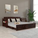Kunjal Furniture Solid Sheesham Wood Sofa Cum Bed with - Walnut | Diamond