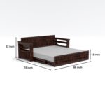 Kunjal Furniture Solid Sheesham Wood Sofa Cum Bed with - Walnut | Diamond - Image 2