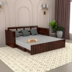 Kunjal Furniture Solid Sheesham Wood Sofa Cum Bed with - Walnut | American