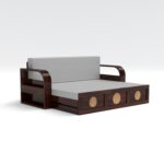 Kunjal Furniture Solid Sheesham Wood Sofa Cum Bed with - Walnut | Round Cane - Image 4