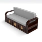 Kunjal Furniture Solid Sheesham Wood Sofa Cum Bed with - Walnut | Round Cane - Image 6