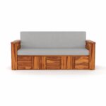 Kunjal Furniture Solid Sheesham Wood Sofa Cum Bed - Natural+Grey | Contemporary - Image 5