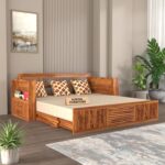Kunjal Furniture Solid Sheesham Wood Sofa Cum Bed with - Natural | Europian