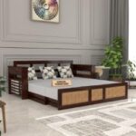Kunjal Furniture Solid Sheesham Wood Sofa Cum Bed with - Walnut | Modern