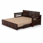 Kunjal Furniture Solid Sheesham Wood Sofa Cum Bed with Storage for - Beige - Image 3