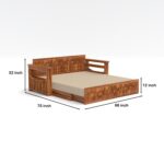Kunjal Furniture Solid Sheesham Wood Sofa Cum Bed with - Natural | Diamond - Image 2