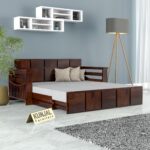 Kunjal Furniture Solid Sheesham Wood Sofa Cum Bed with - Walnut | Contemporary