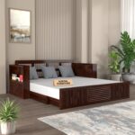 Kunjal Furniture Solid Sheesham Wood Sofa Cum Bed with - Walnut | Europian