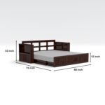 Kunjal Furniture Solid Sheesham Wood Sofa Cum Bed with - Walnut | Europian - Image 2