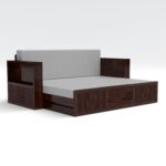 Kunjal Furniture Solid Sheesham Wood Sofa Cum Bed with - Walnut | Europian - Image 4