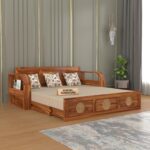 Kunjal Furniture Solid Sheesham Wood Sofa Cum Bed with - Natural | Round Cane