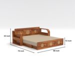 Kunjal Furniture Solid Sheesham Wood Sofa Cum Bed with - Natural | Round Cane - Image 2