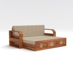 Kunjal Furniture Solid Sheesham Wood Sofa Cum Bed with - Natural | Round Cane - Image 4