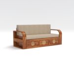 Kunjal Furniture Solid Sheesham Wood Sofa Cum Bed with - Natural | Round Cane - Image 5