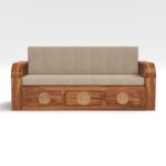 Kunjal Furniture Solid Sheesham Wood Sofa Cum Bed with - Natural | Round Cane - Image 6