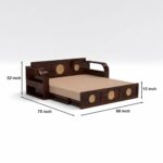 Kunjal Furniture Solid Sheesham Wood Sofa Cum Bed - Walnut+Beige | Round Cane - Image 2