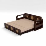 Kunjal Furniture Solid Sheesham Wood Sofa Cum Bed - Walnut+Beige | Round Cane - Image 3