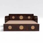Kunjal Furniture Solid Sheesham Wood Sofa Cum Bed - Walnut+Beige | Round Cane - Image 4