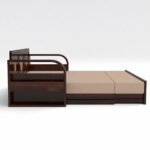 Kunjal Furniture Solid Sheesham Wood Sofa Cum Bed - Walnut+Beige | Round Cane - Image 5