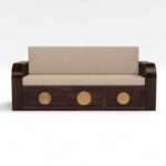 Kunjal Furniture Solid Sheesham Wood Sofa Cum Bed - Walnut+Beige | Round Cane - Image 6
